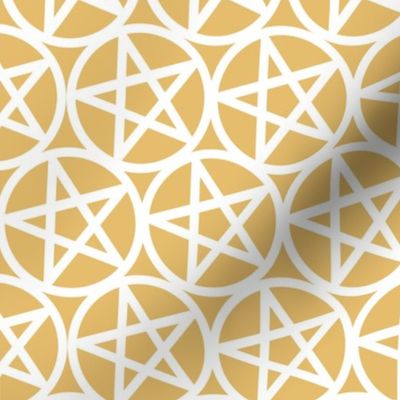 M - Pentagrams White on Gold Yellow Ochre Pentacle Stars Pagan Wicca Witch Craft Halloween Geo Magic Occult Clairvoyange Simple Minimal