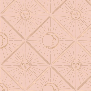 Astrological Academia : Golden Sun and Moon Rays on Light Pink