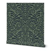 Damask Gothic Fern Block Print in lichen charcoal jumbo 24 wallpaper scale by Pippa Shaw