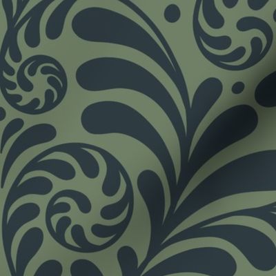 Damask Gothic Fern Block Print in lichen charcoal jumbo 24 wallpaper scale by Pippa Shaw