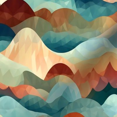 Polygonal Panorama A Vibrant Journey Through Abstract Mountains and Waves