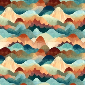 Polygonal Panorama A Vibrant Journey Through Abstract Mountains and Waves