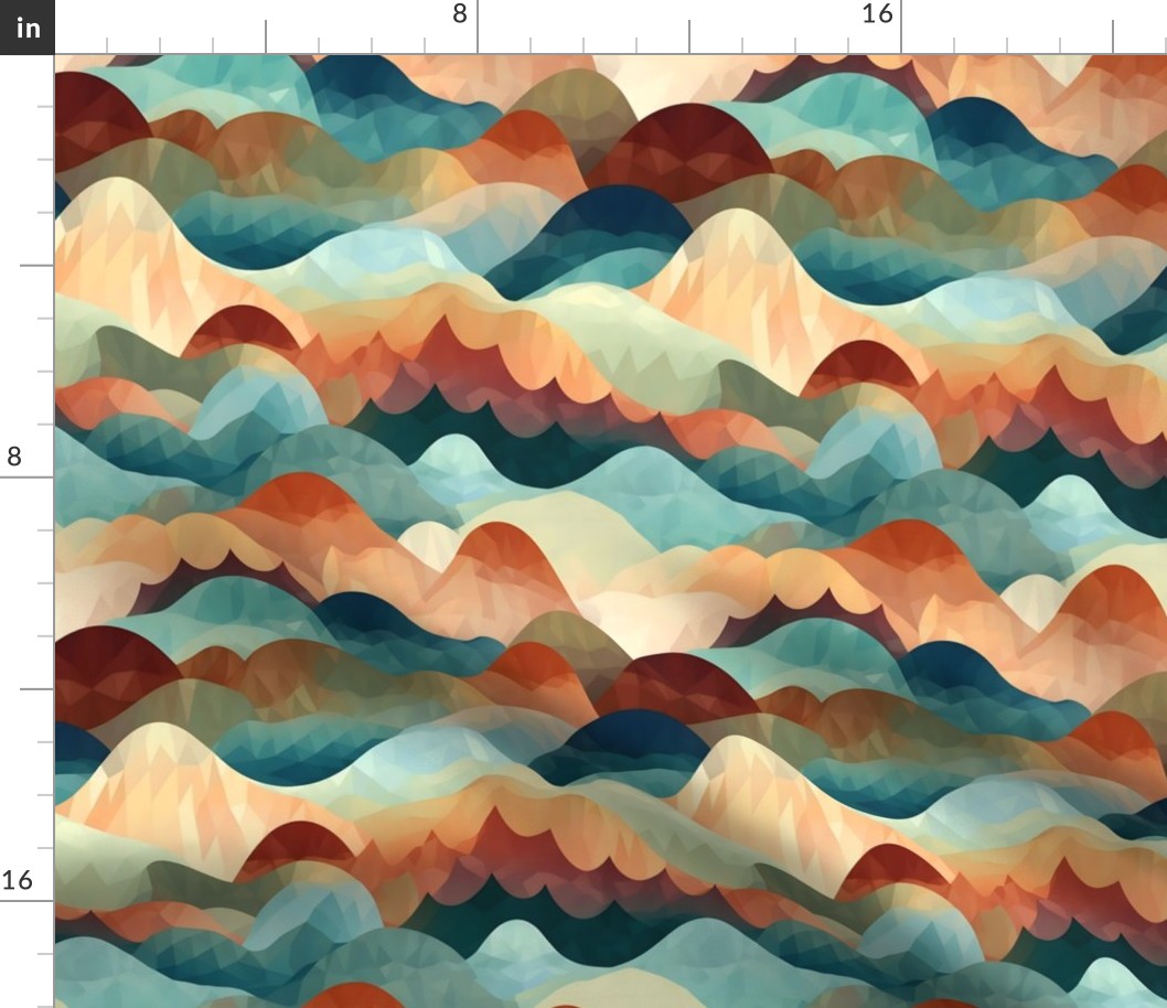 Polygonal Panorama A Vibrant Journey Through Abstract Mountains and Waves