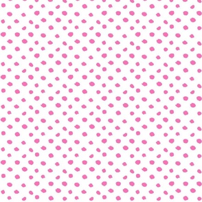 Painterly Polka Dots - Hibiscus Pink and White  