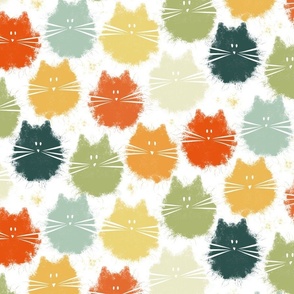 cat - fluffer cat vintage colors - cute fluffy cats - cat fabric