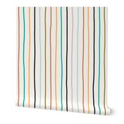 LARGE Hand Drawn Retro Halloween Vertical Stripes in Teal, Orange and Lavender