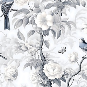 Jumbo Nature's Elegance: A Symphony of Birds, Flowers, and Butterflies in Monochrome