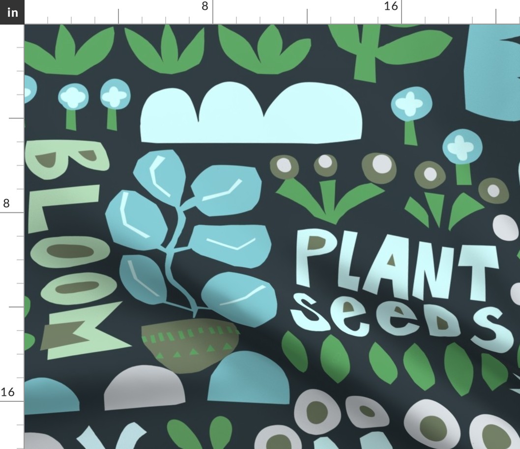 Keep Growing Plants / Plant Seeds / Flourish / Bloom / Gardening Teal Blue Green - Large
