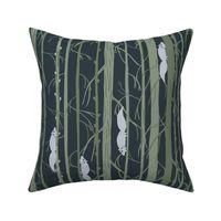 Night forest with squirrels in pantone green and grey colors