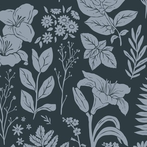 August Flowers - Pantone Ultra Steady - blue on navy - large
