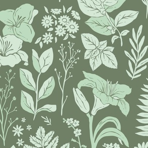 August Flowers - Pantone Ultra Steady - green multi - large