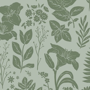 August Flowers - Pantone Ultra Steady - dark green on light green - large