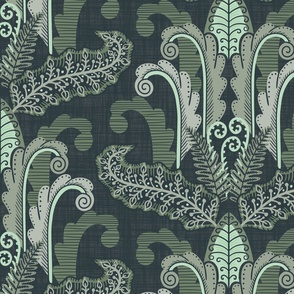 Art Deco Fern Frond Damask - olive green - extra large