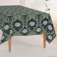 Silver & Sage Green Poppy Damask on a Navy: Jumbo Scale 