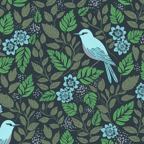 Singing birds - Birds in green and teal L