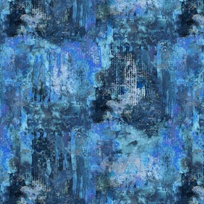 Modern Abstract Distressed  Paint Texture Denim Blue Smaller Scale