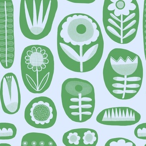 Bright Green Folk Flower Motifs