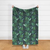 Little Birds In The Leafy Spray - Teal and Spring Green XL