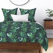 Little Birds In The Leafy Spray - Teal and Spring Green XL