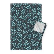 Twigs blue on navy // normal scale 0002 A //  twig leaves leaf dots gray blue navy dark background 