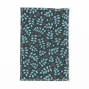 Twigs blue on navy // normal scale 0002 A //  twig leaves leaf dots gray blue navy dark background 