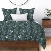 Little Birds In The Leafy Spray - Teal and Olive Large