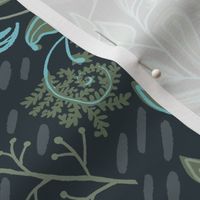 Little Birds In The Leafy Spray - Teal and Olive Large