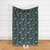 Little Birds In The Leafy Spray - Teal and Olive Large