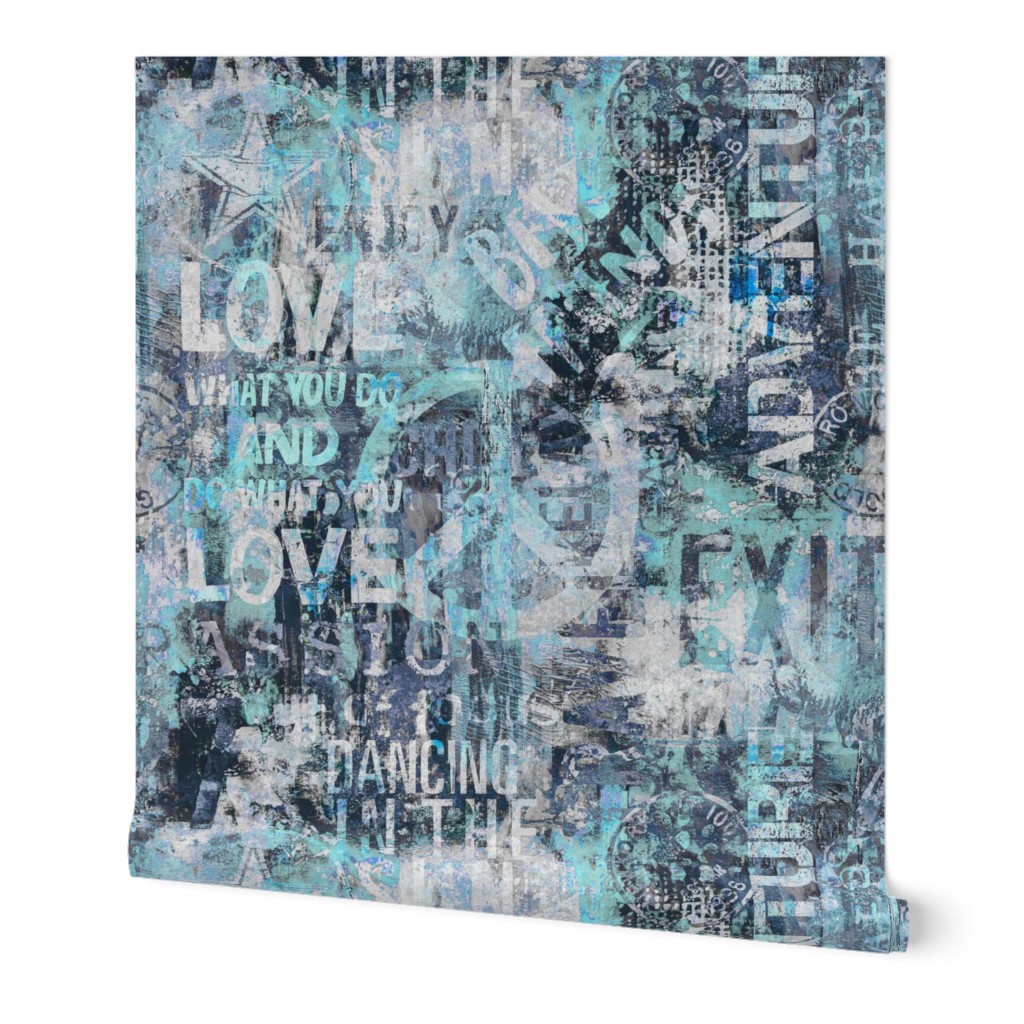 Urban Loft Revival Grunge Typography Art Light Mint Blue