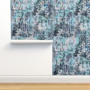 Urban Loft Revival Grunge Typography Art Light Mint Blue