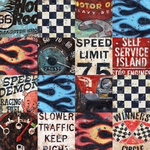 Speedway Race Car Racing Automobile Cheater Quilt Wholecloth 2x2"