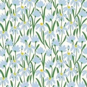 Extra small Meadow Floral - Fog Light Blue and Kelly green on natural white painterly flowers - artistic brush stroke daisy kopi