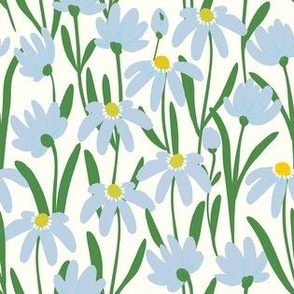 Small Meadow Floral - Fog Light Blue and Kelly green on natural white painterly flowers - artistic brush stroke daisy kopi
