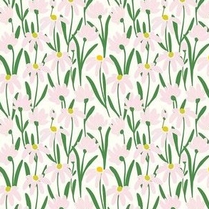 Extra small Meadow Floral - Light pink and Kelly green on natural white painterly flowers - artistic brush stroke daisy kopi