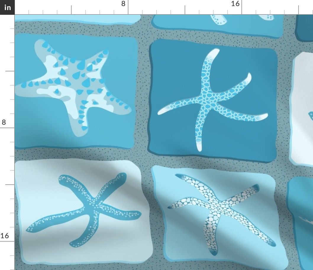 Sea Star Tiles in Aqua Teal - Large Scale