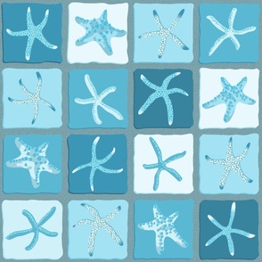 Sea Star Tiles in Aqua Teal - Medium Scale