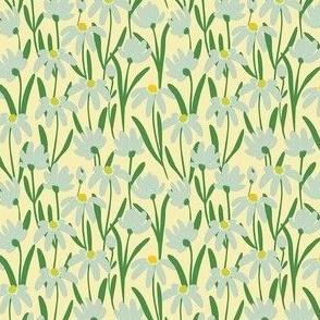 Extra small Meadow Floral - Pastel and Kelly green on butter light yellow painterly flowers - artistic brush stroke daisy kopi