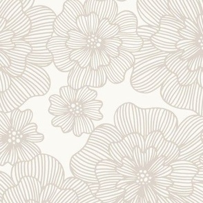 Lineart florals in white and beige - large 24"