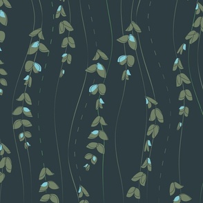 Nice green flowy Willow branches on a dark blue background