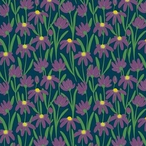 Extra small Meadow Floral - Purple on dark blue painterly flowers - artistic brush stroke daisy kopi