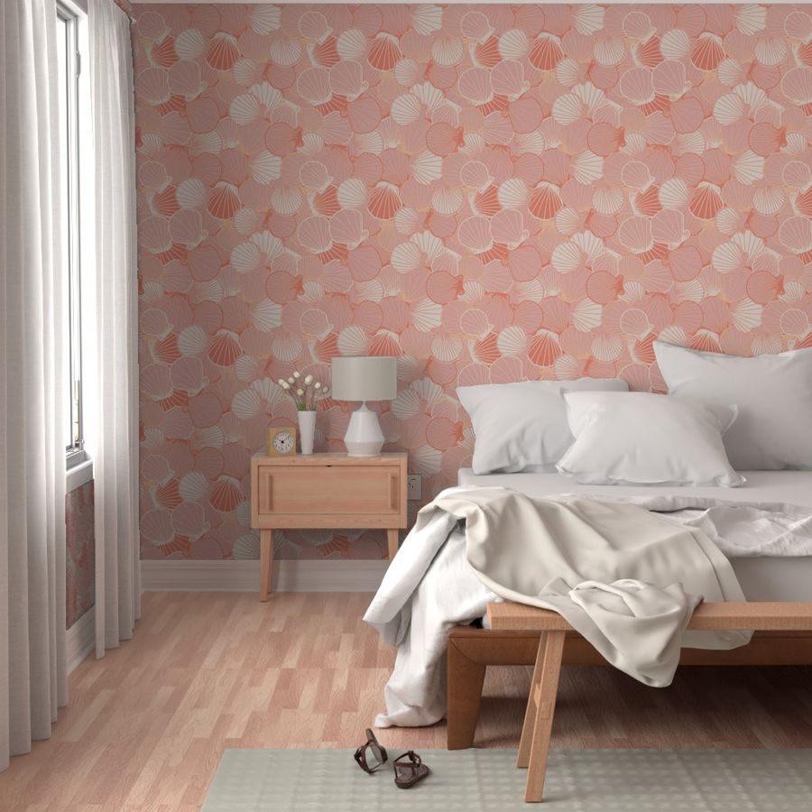 Scallop shells in coral and pink - large scale 25"