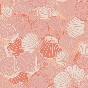 Scallop shells in coral and pink - large scale 25"