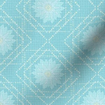 Water Lilly and Geometric Dots on Blue Background