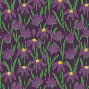 Medium Meadow Floral - Purple and green painterly flowers - artistic brush stroke daisy  kopi