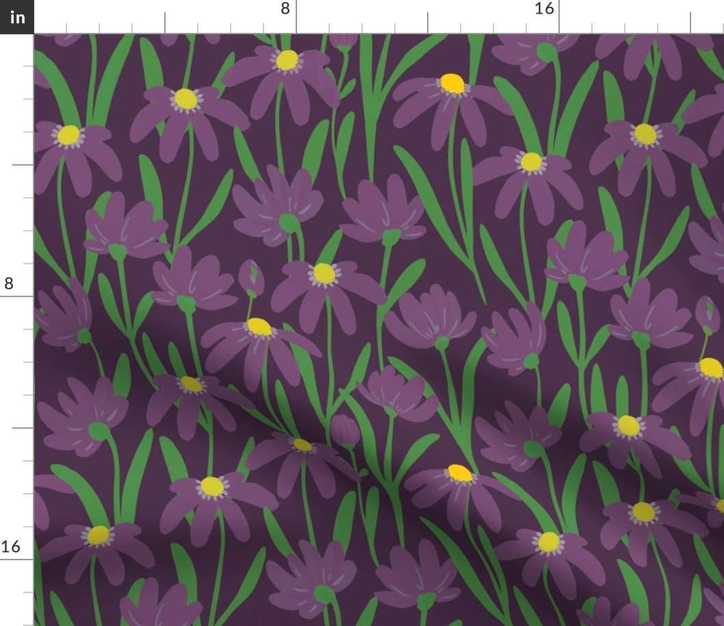 Medium Meadow Floral - Purple and green painterly flowers - artistic brush stroke daisy  kopi