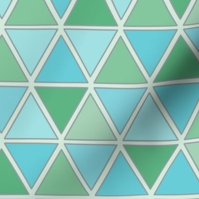 Horizontal Blue and Green Triangles on Green