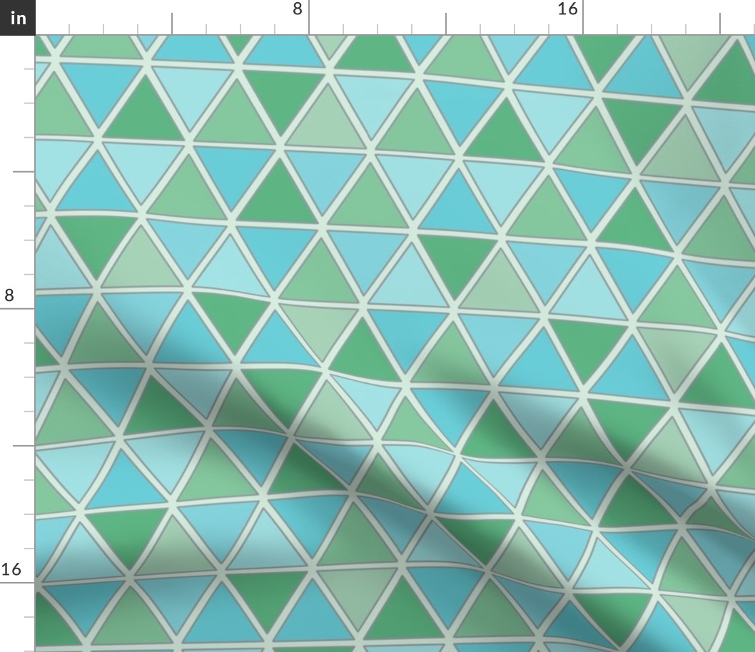 Horizontal Blue and Green Triangles on Green