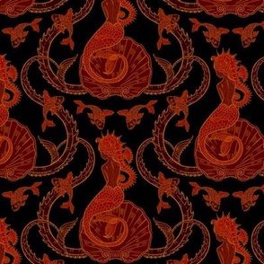 Mermaid Fantasy Nouveau Large Red and Black