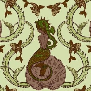 Mermaid Fantasy Nouveau Brown and Green Small