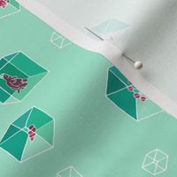 Things in Cubes Whimsical Geometry (teal, rose pink)